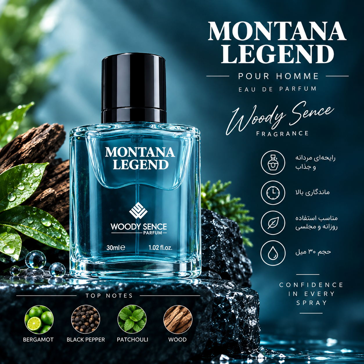 عطر جیبی وودی سنس مدل MONTANA LEGEND